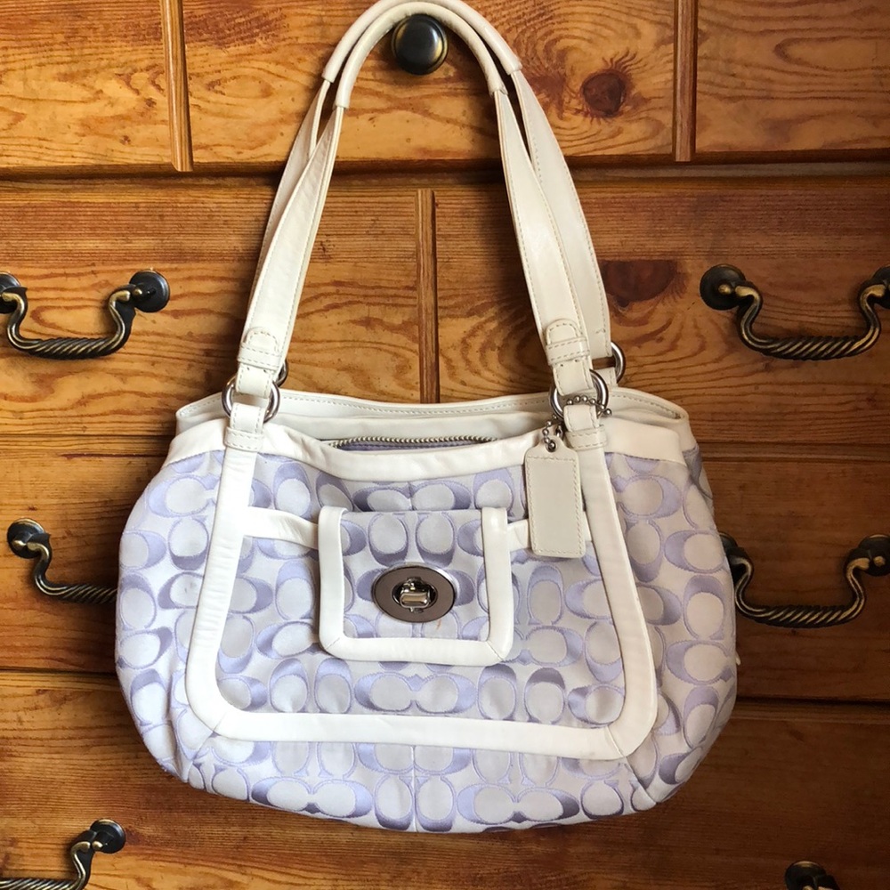 Lavender and white Coach handbag